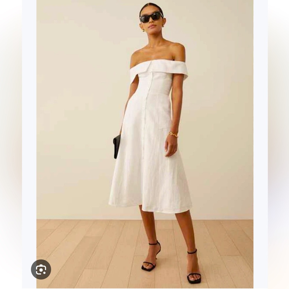 Reformation Adriel Linen Midi Dress- White- Size 8